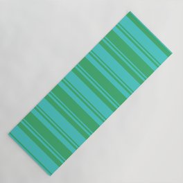 [ Thumbnail: Turquoise and Sea Green Colored Lined Pattern Yoga Mat ]