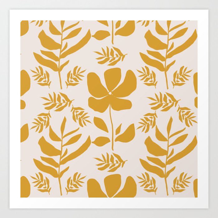 Leaves and Flowers in Mustard Yellow Art Print