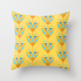 Abstract Colorful Floral Art Pattern in Turquoise and Yellow Throw Pillow