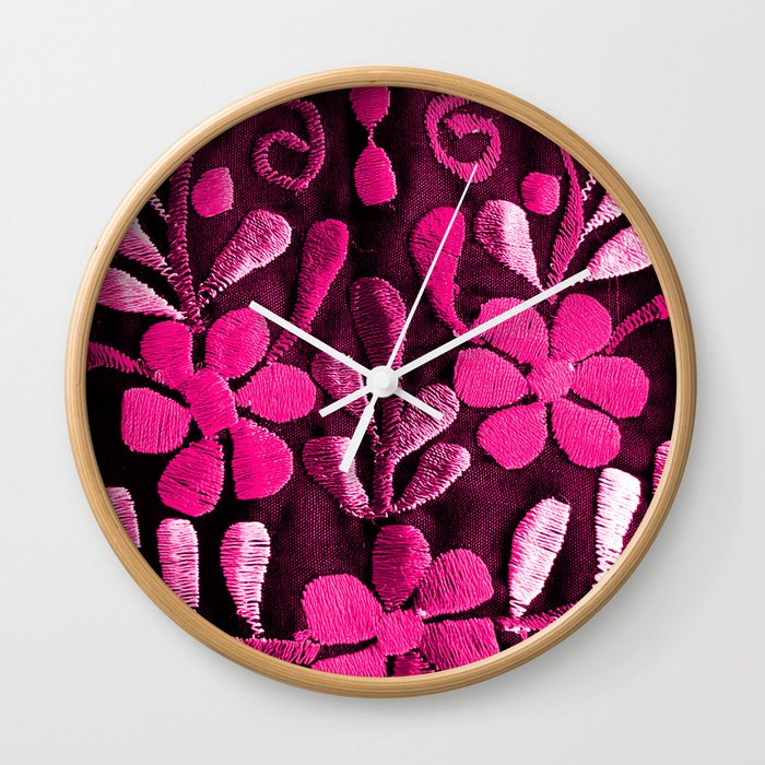 Hot Pink Mexican Flowers Wall Clock