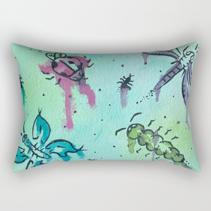 Hand Painted Watercolor Abstract Colorful Bugs Rectangular Pillow