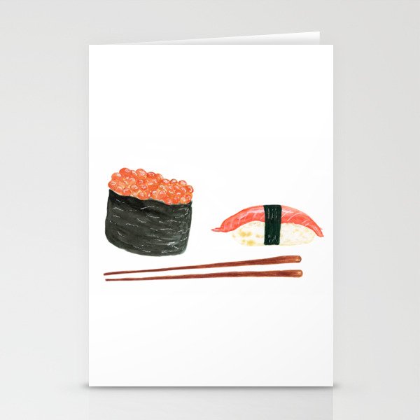 Watercolor Sushi Rolls And Chopsticks Stationery Cards