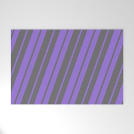 [ Thumbnail: Purple and Dim Grey Colored Pattern of Stripes Welcome Mat ]