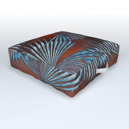 San Remo - Italian Tropical Palm Leaves Silver Blue Outdoor Floor Cushion