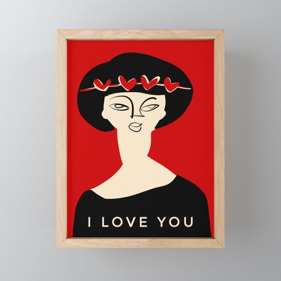 Valentine S Girl With Caption I Love You Framed Mini Art Print