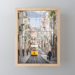 Lisbon Yellow Tram Portugal Framed Mini Art Print