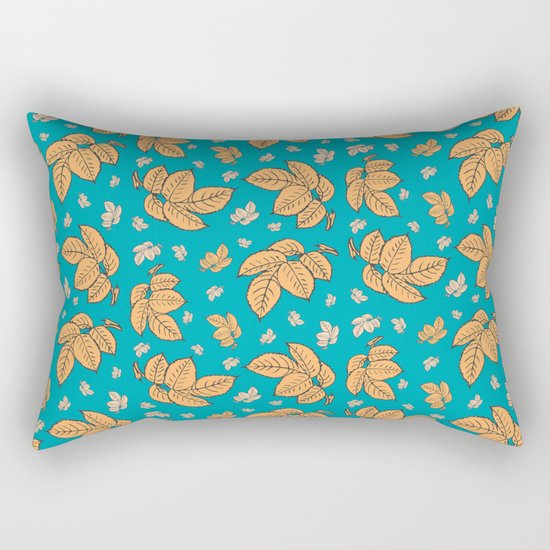 HAPPY LEAVES ON TURQUOISE (abstract tropical flowers) Rectangular Pillow