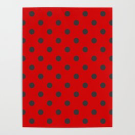 Large Black Grey on Red Polka Dots | Poster