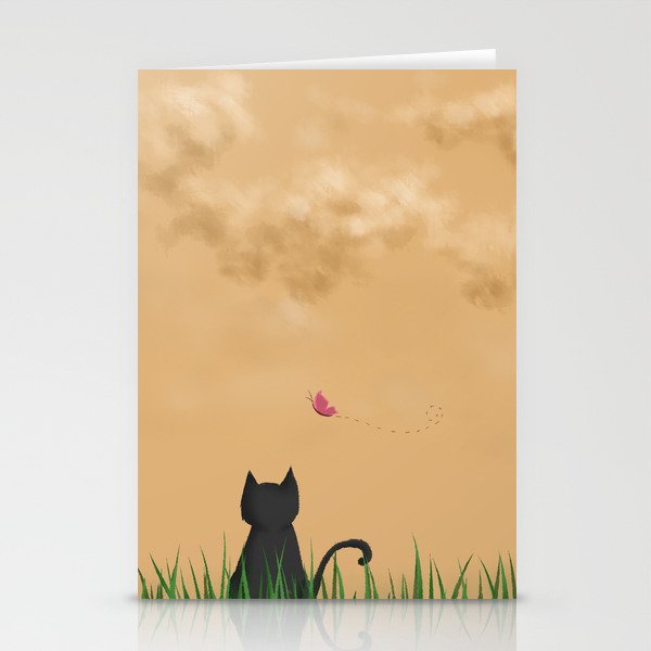 Cat and Butterfly Stationery Cards