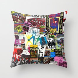 British Rock and Roll Invasion Fab Four Vintage Concert Rock and Roll Painting Collage portrait Throw Pillow