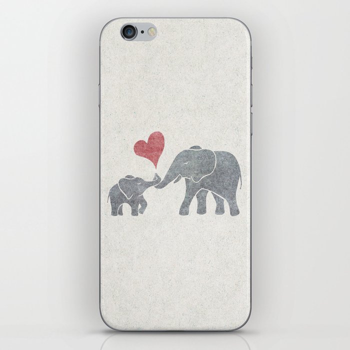Elephant Hugs with Heart in Muted Gray and Red iPhone Skin