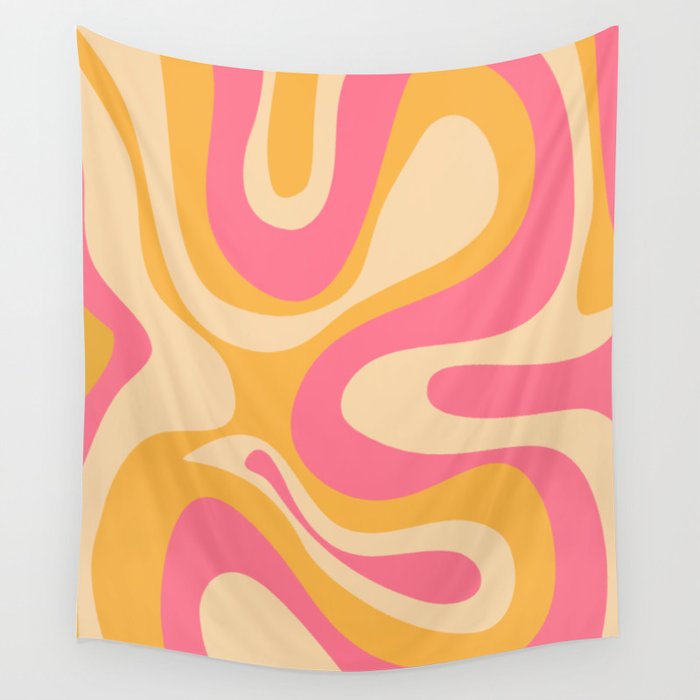 Pink and Orange Retro Abstract 70s Liquid Swirl  Wall Tapestry