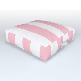 Bubble gum pink - solid color - white vertical lines pattern Outdoor Floor Cushion