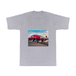 Vintage Chevelle SS 454 cowl hood American Classic Muscle car automobiles transportation rear shot color photograph / photography poster posters T Shirt