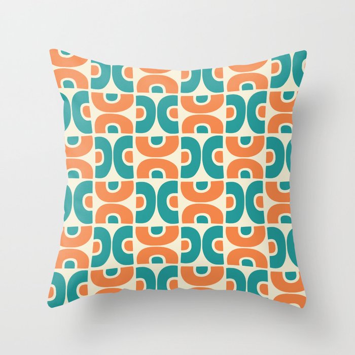 Funky Mid Century Modern Pattern Turquoise and Orange Throw Pillow