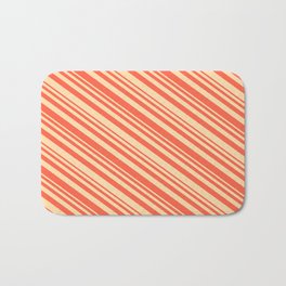 [ Thumbnail: Tan and Red Colored Striped/Lined Pattern Bath Mat ]