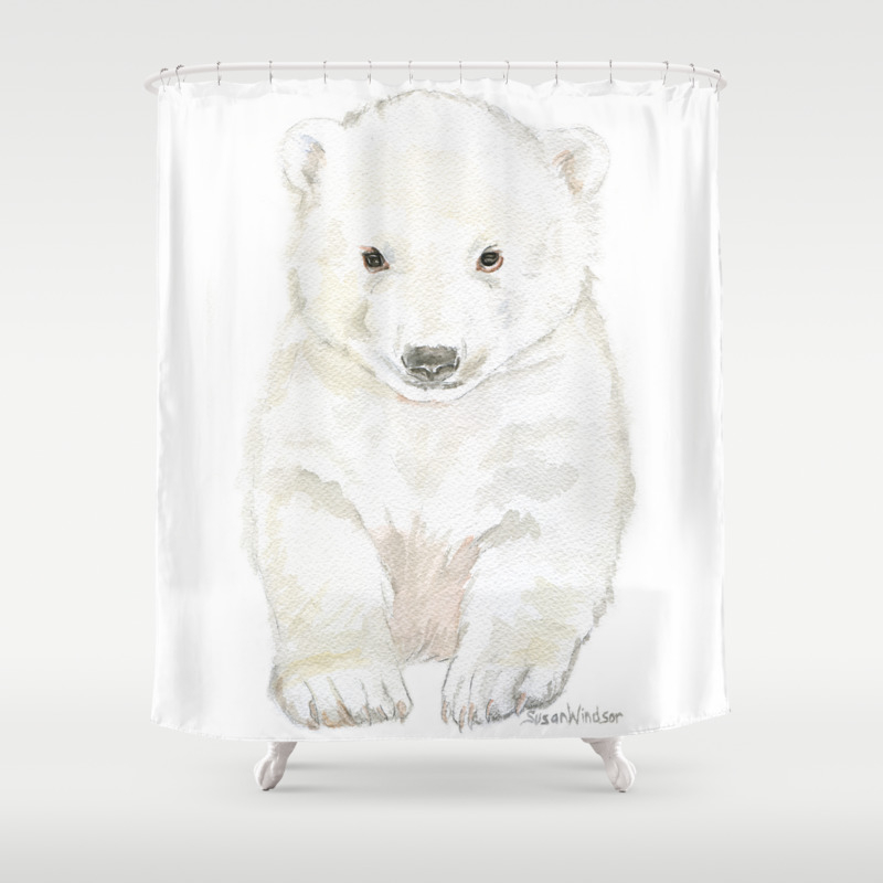 Polar Bear Cub Watercolor Painting Shower Curtain By Susanwindsor