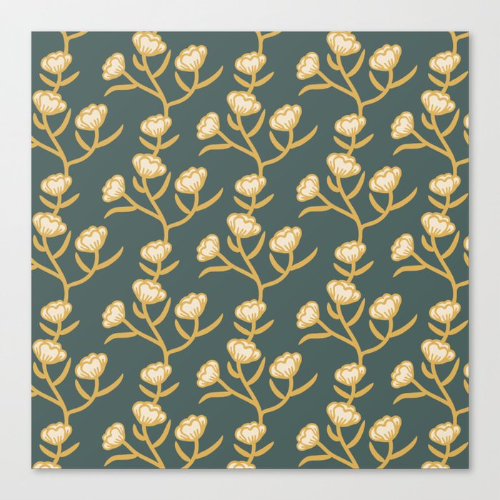 Modern Floral Camellia Vine Pattern All Green Fantasy Canvas Print