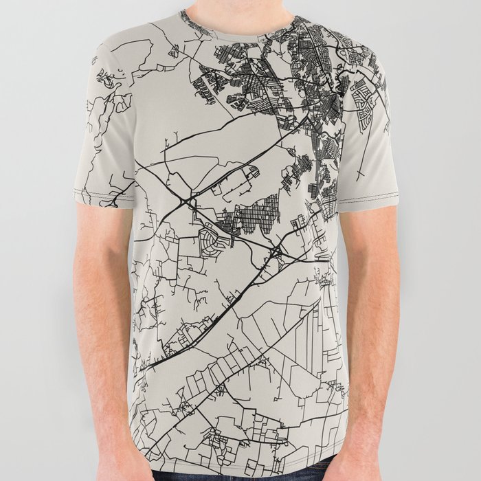 Léon, France. City Map. Black and White. Minimal All Over Graphic Tee