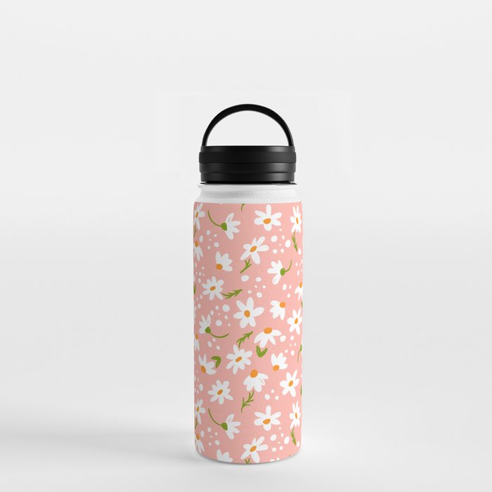 White daisies on a pink background Water Bottle