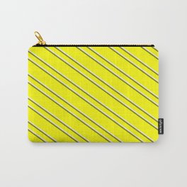 [ Thumbnail: Yellow, Beige & Green Colored Pattern of Stripes Carry-All Pouch ]