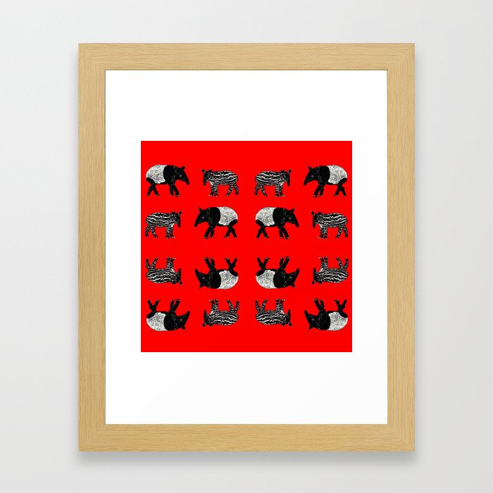 Dance of the Tapirs in red Framed Art Print