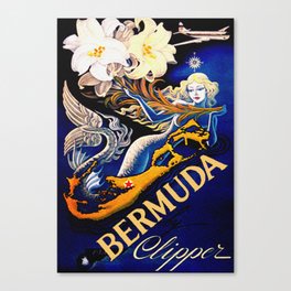 Vintage Bermuda Mermaid Travel Canvas Print