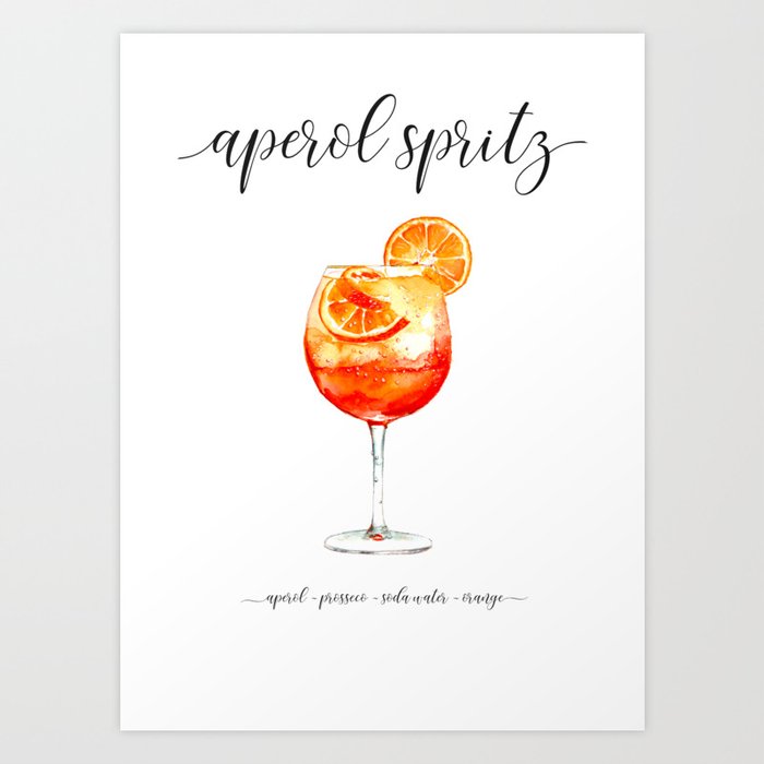 Cocktail Recipes. Aperol Spritz. Art Print