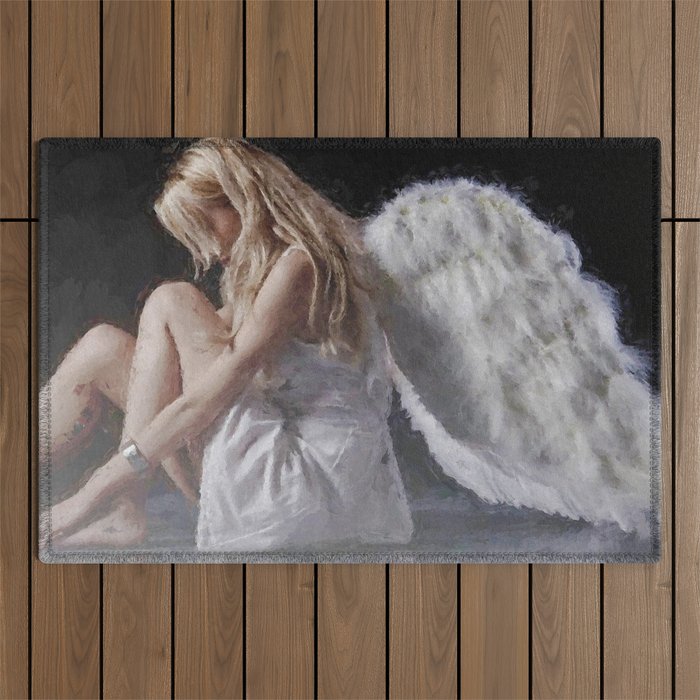 Angel From Montgomery - female angelic form portrait painting Outdoor Rug