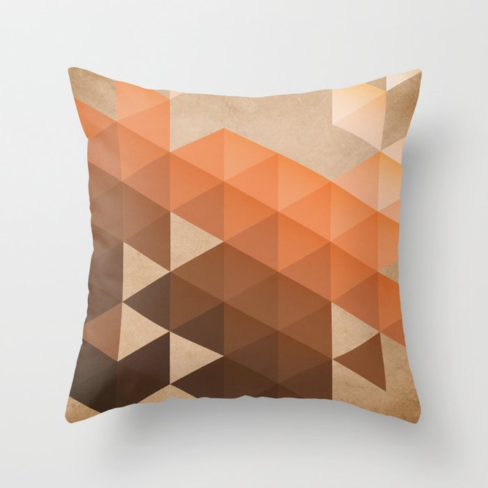 Warm Brown  -  Geometric Triangle Pattern Throw Pillow