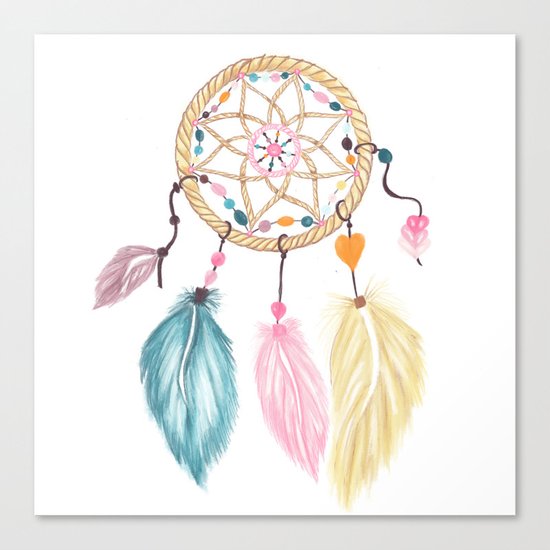 Bright Watercolor Boho Dreamcatcher Feathers Canvas Print By