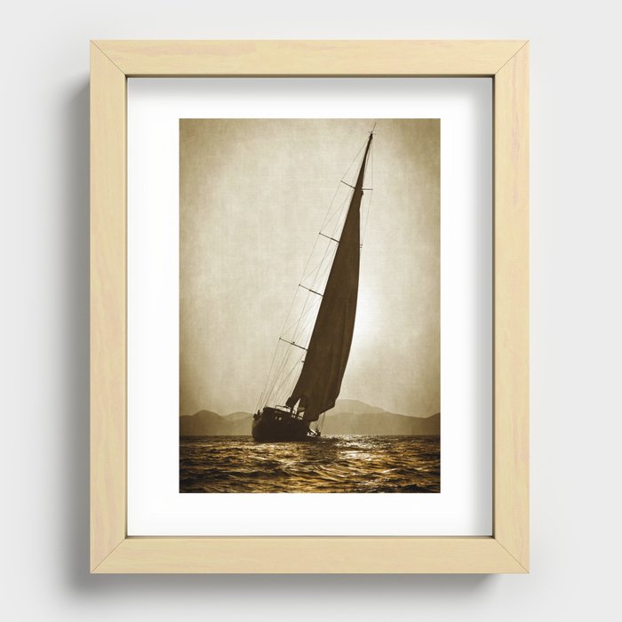 grunge canvas textured sailboat Recessed Framed Print