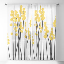 Hello Spring! Yellow/Black Retro Plants on White #decor #society6 #buyart Sheer Curtain