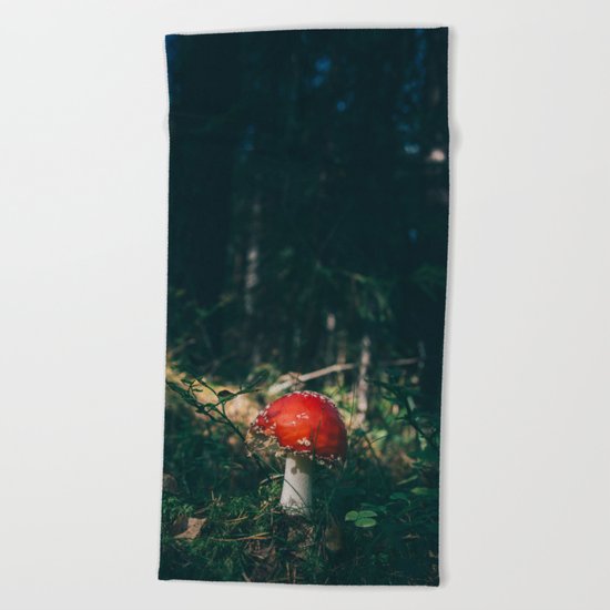 Little Red Mushroom in the Forest Beach Towel