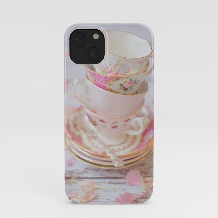 Shabby Chic Vintage Cups in Pink iPhone Case