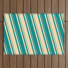 [ Thumbnail: Beige & Dark Cyan Colored Lines/Stripes Pattern Outdoor Rug ]
