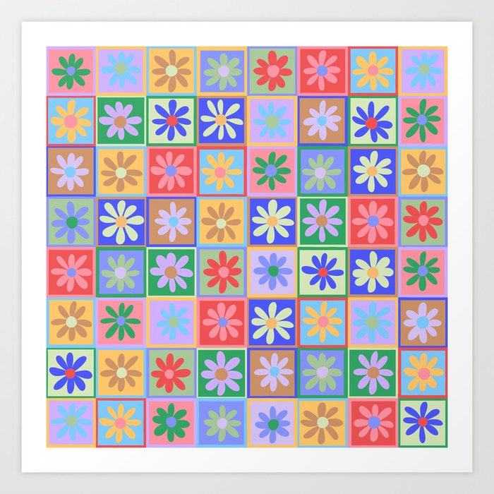 Checkered Flower Pattern  Art Print