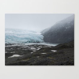 Glacier meeting the mountain Canvas Print