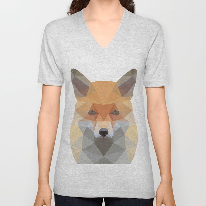 Fox Abstract Low Poly V Neck T Shirt