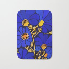 Wildflower Garden Bath Mat | Daises, Wildflowers, Flowers, Gold, Happy, Cobalt, Design, Painting, Floral, Bright 