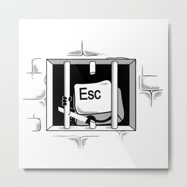 Esc Escape Metal Print | Cute, Escape, Breakout, Break, Nerd, Funny, Fun, Blackandwhite, Cartoon, Escaping 