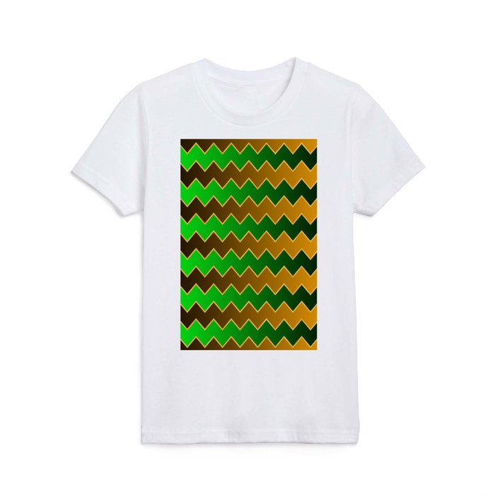 Neon Orange Gold Green Modern Zig-Zag Line Collection Kids T Shirt