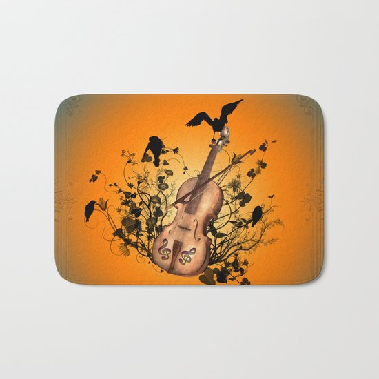 Violin with violin bow Bath Mat