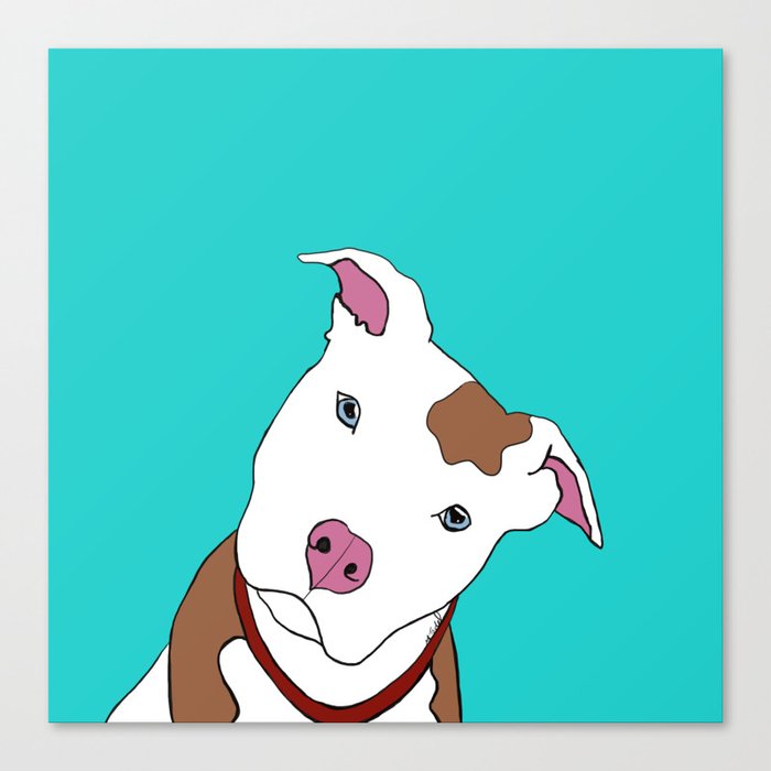Pit bull Canvas Print | Drawing, Pitbull, Dog, Pit-bull, Pibble, White-brown-pitbull, White, Brown