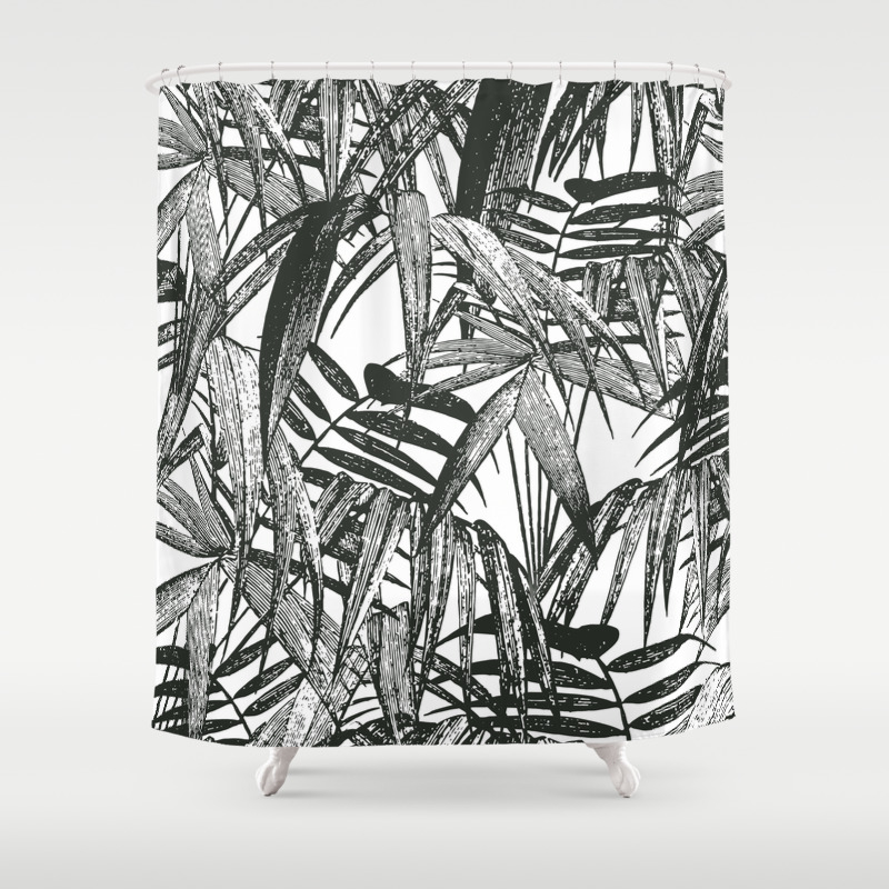 Black And White Vintage Palm Leaf Pattern Shower Curtain By Lebensartdesign Society6