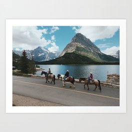 Horseback Riding, Swiftcurrent Lake, Many Glacier, Glacier National Park, Montana Art Print