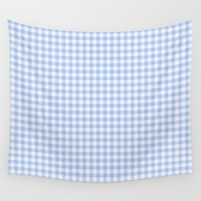 Gingham Plaid Pattern - Natural Blue Wall Tapestry