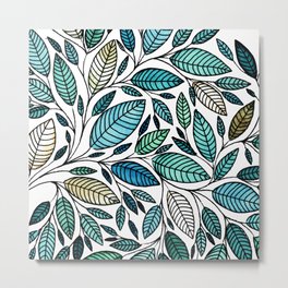 Leaf Illustration - Blue Green - P07 010 Metal Print | Bluegreen, Natur, Drawing, Nature, Blatt, Leaf, Illustration, Inkpen, Blue, Illustrator 