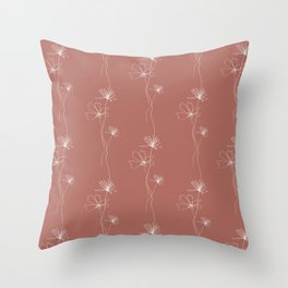 Flowers Line Drawing Pattern Rusty Red Throw Pillow