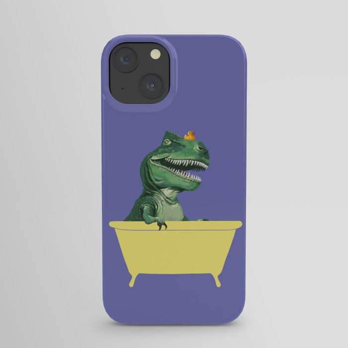 Playful T-Rex in Bathtub in Purple iPhone Case